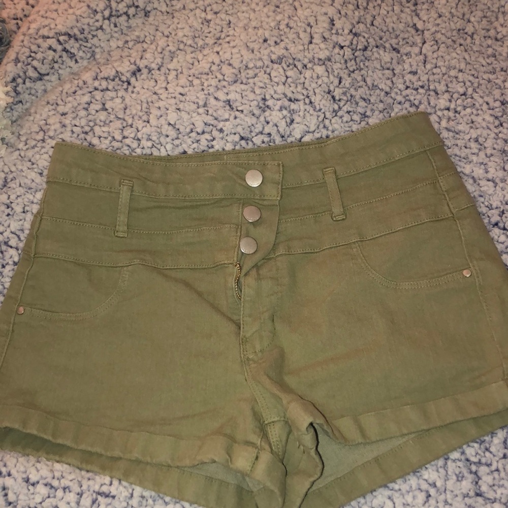 Green denim shorts